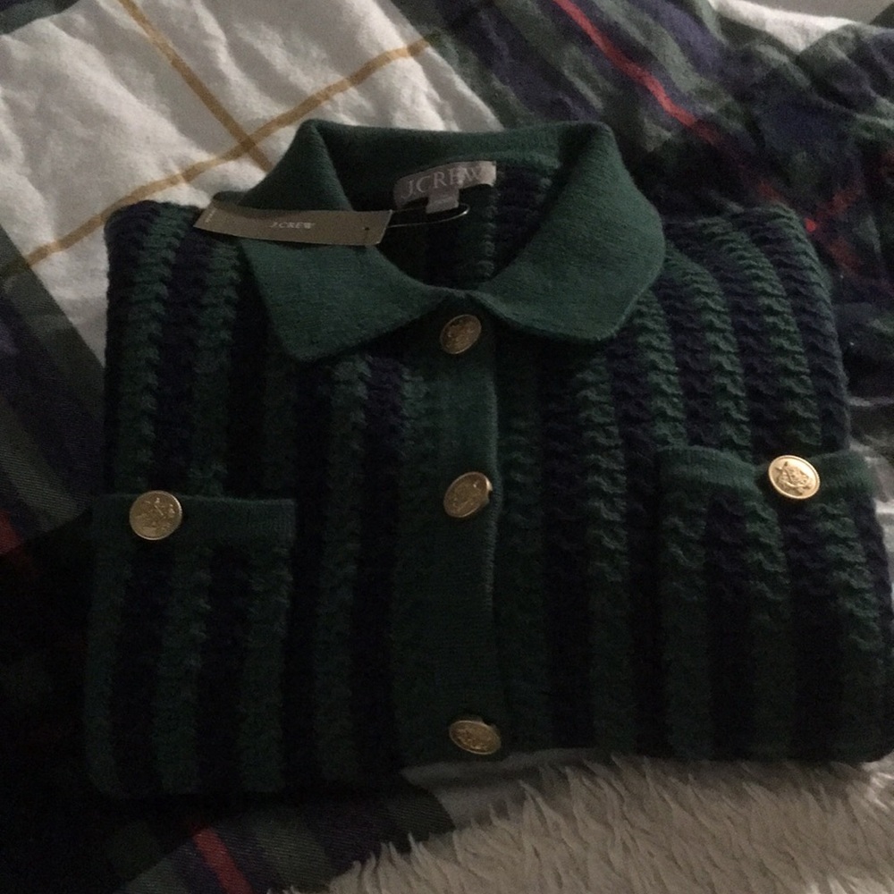 J. Crew Green and Navy Striped Sweater - Picture 5 of 7